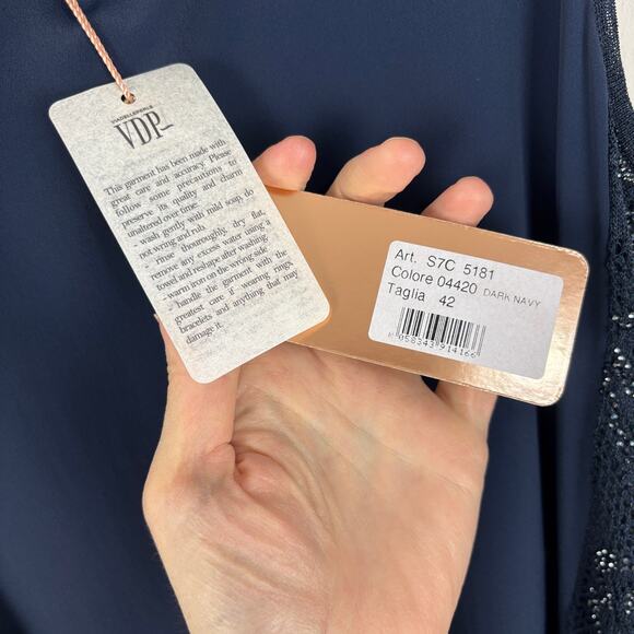 VDP Via Delle Perle NEW Blue Sleeveless Blouse Tank Top IT 42 Linen Silk Blend - Picture 7 of 11